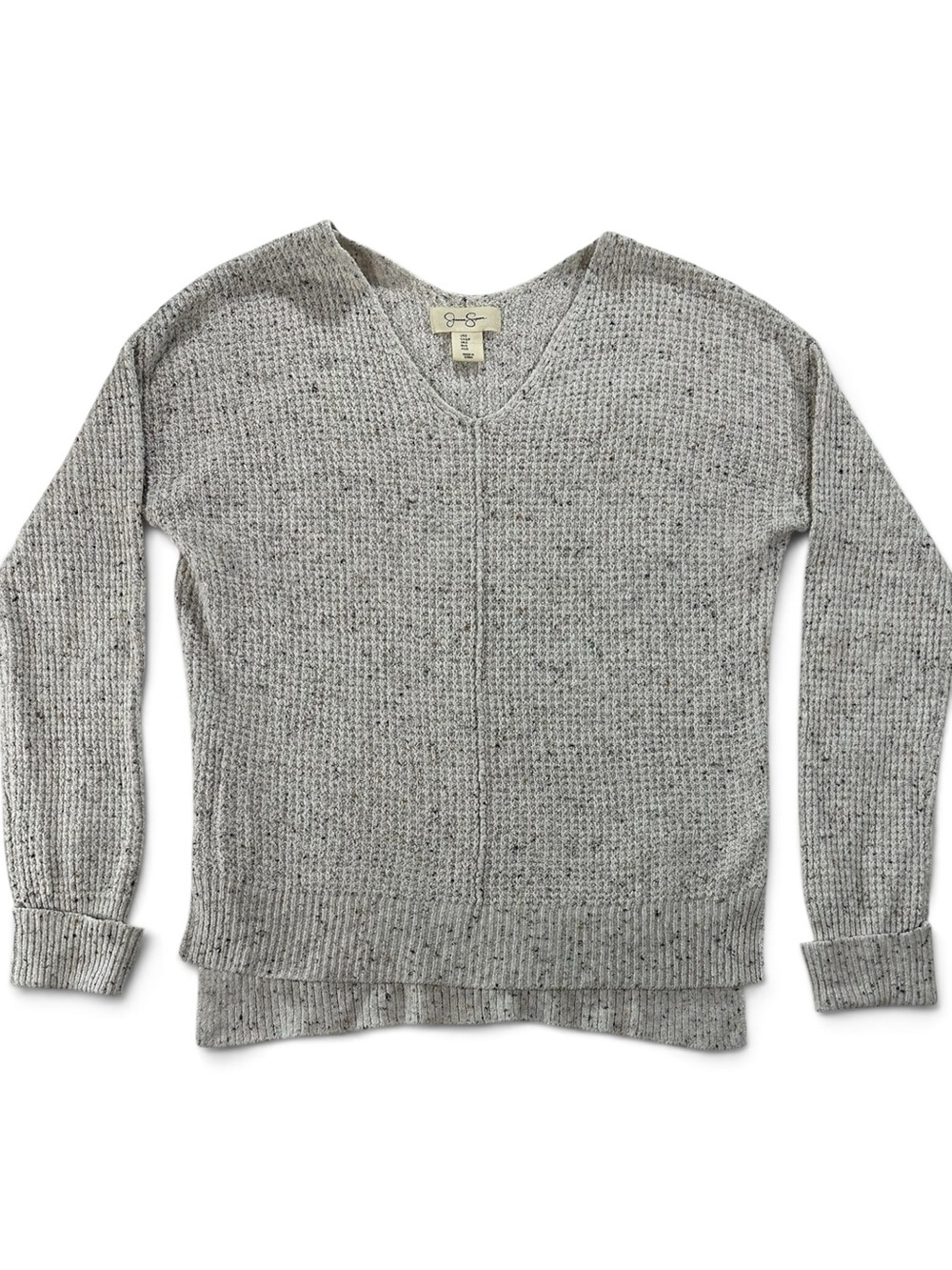 Jessica Simpson Oatmeal Speckled V-Neck Sweater S